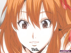 Рыжая хентай девчонка отвлекла парня от компьютера и отсосала