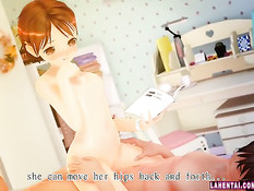 Парнишка насаживает на свой большой член красивую 3D малышку