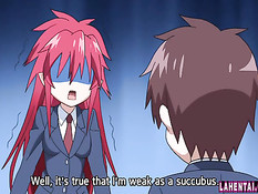 Красноволосая грудастая хентай женщина кошка прыгает на члене