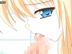 Светловолосая аниме девка сосёт в позе 69, а парень лижет киску