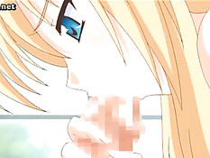 Светловолосая аниме девка сосёт в позе 69, а парень лижет киску