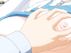 Бойфренд ласкает сиськи хентай девчонке и кончает на её юбочку