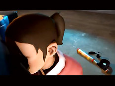 3D девка с хвостиком расстёгивает мужику штаны и отсасывает член