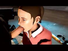 3D девка с хвостиком расстёгивает мужику штаны и отсасывает член