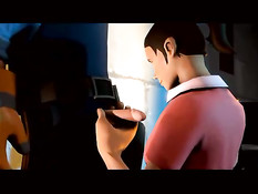 3D девка с хвостиком расстёгивает мужику штаны и отсасывает член