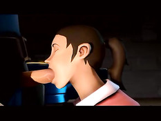 3D девка с хвостиком расстёгивает мужику штаны и отсасывает член