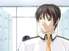 Рыжая хентай женщина обнажает большие сиськи и садится на член