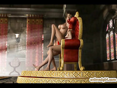 3D королева на троне отодрала страпоном грудастую аниме девушку