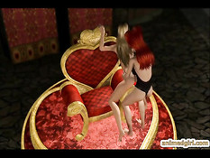 3D королева на троне отодрала страпоном грудастую аниме девушку