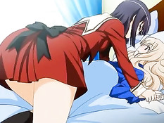 Две молодые аниме подружки на кровати занимались лесби сексом