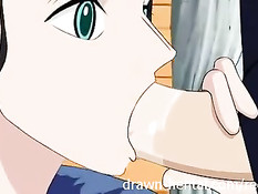 Аниме брюнетка отсосала официанту и запрыгнула на большой член