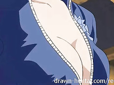 Аниме брюнетка отсосала официанту и запрыгнула на большой член