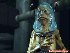 Злобный монстр под водой занимается оральным сексом с 3D девкой