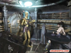 Злобный монстр под водой занимается оральным сексом с 3D девкой