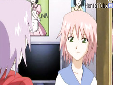 Две хентай девушки занимались лесби сексом и трахались с парнем