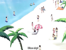 Хентай девушка с красными волосами делает минет и ебётся раком