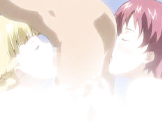 Хентай девушка с красными волосами делает минет и ебётся раком