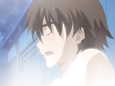 Хентай девушка с красными волосами делает минет и ебётся раком