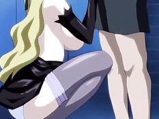 Хентай девушка с красными волосами делает минет и ебётся раком