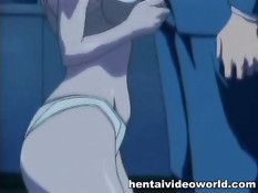 Аниме девка в офисе дрочит мужику хуй своими большими сиськами