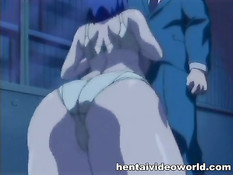 Аниме девка в офисе дрочит мужику хуй своими большими сиськами