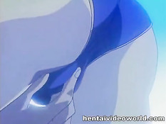 Две грудастые хентай лесбиянки целовались и трахались в бассейне