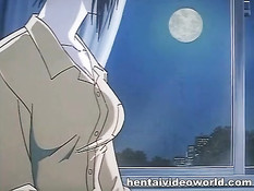 Парень раздел хентай девку в очках и оттрахал сверху на кровати