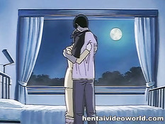 Парень раздел хентай девку в очках и оттрахал сверху на кровати