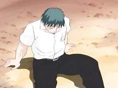 Сиськастая хентай девушка отсасывает члены и трахается с парнями