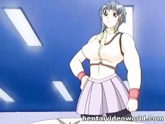 Сиськастая хентай девушка отсасывает члены и трахается с парнями