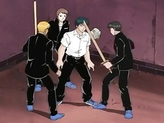 Парень засунул  большой член в рот и киску сисястой хентай девке