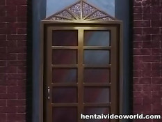 Парень засунул  большой член в рот и киску сисястой хентай девке