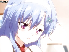 Потрогал аниме девушку за соски и оттрахал вибратором и членом