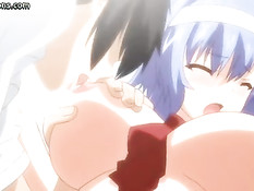 Потрогал аниме девушку за соски и оттрахал вибратором и членом