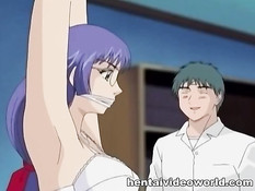 Похотливый парень связал и оттрахал в попу хентай девку в очках