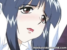 Хентай девушку с зелёными волосами ебут и заставляют сосать член