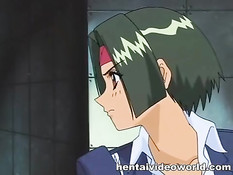 Хентай девушку с зелёными волосами ебут и заставляют сосать член