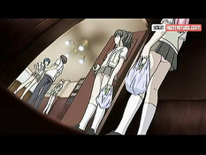 Светловолосая хентай девушка сосёт и ебётся с парнем на скамейке