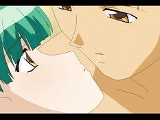 Парень на кровати трахается с хентай девкой с зелёными волосами