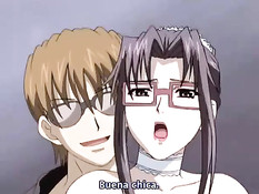 Сисястая хентай девушка разбудила парня и трахнулась на кровати