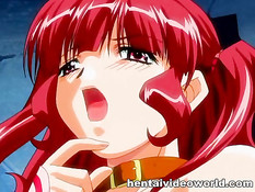 Аниме девчонка с красными волосами занимается сексом с рыцарем