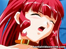 Аниме девчонка с красными волосами занимается сексом с рыцарем