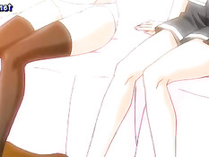 Аниме блондиночка с массивными сиськами оттрахана раком в лесу