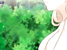 Аниме блондиночка с массивными сиськами оттрахана раком в лесу