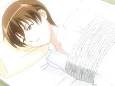 Хентай девушка с большой грудью развязывает парня и сосёт член