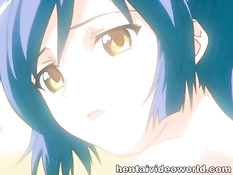 Хентай девушка с большой грудью развязывает парня и сосёт член