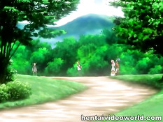 Хентай девушка с большой грудью развязывает парня и сосёт член