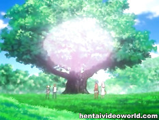 Хентай девушка с большой грудью развязывает парня и сосёт член