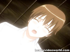 Хентай девушка с большой грудью развязывает парня и сосёт член