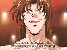 Мужчины жёстко оттрахали раком двух сиськастых хентай девчонок